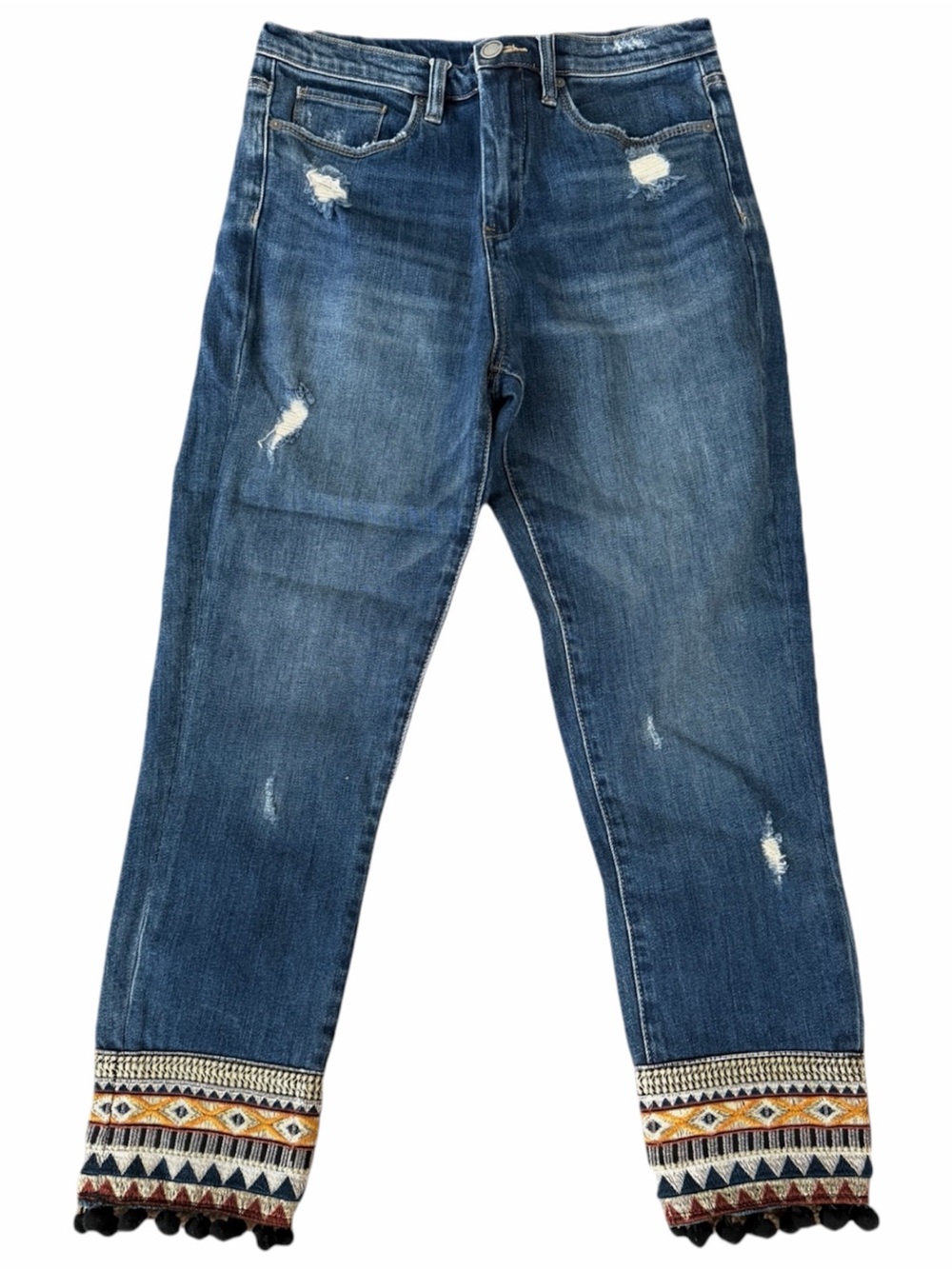 Blank NYC Distressed Pom Pom High Rise Tapered Jeans boho 28 EUC - Picture 2 of 8
